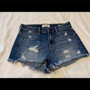 Distressed jean shorts